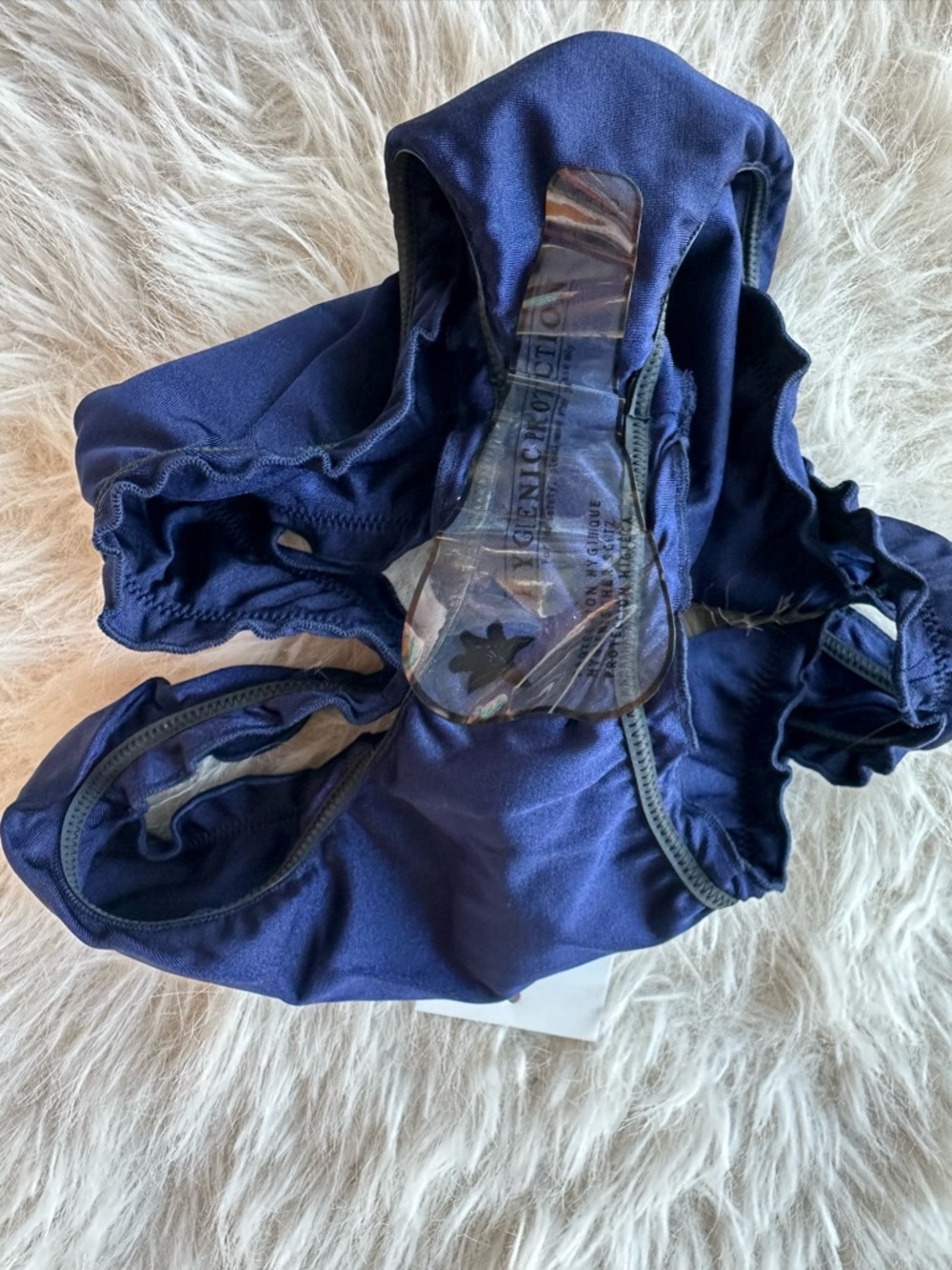 Something Navy Peony Navy Ruffle Trim Bikini Bottom M - Picture 8 of 12